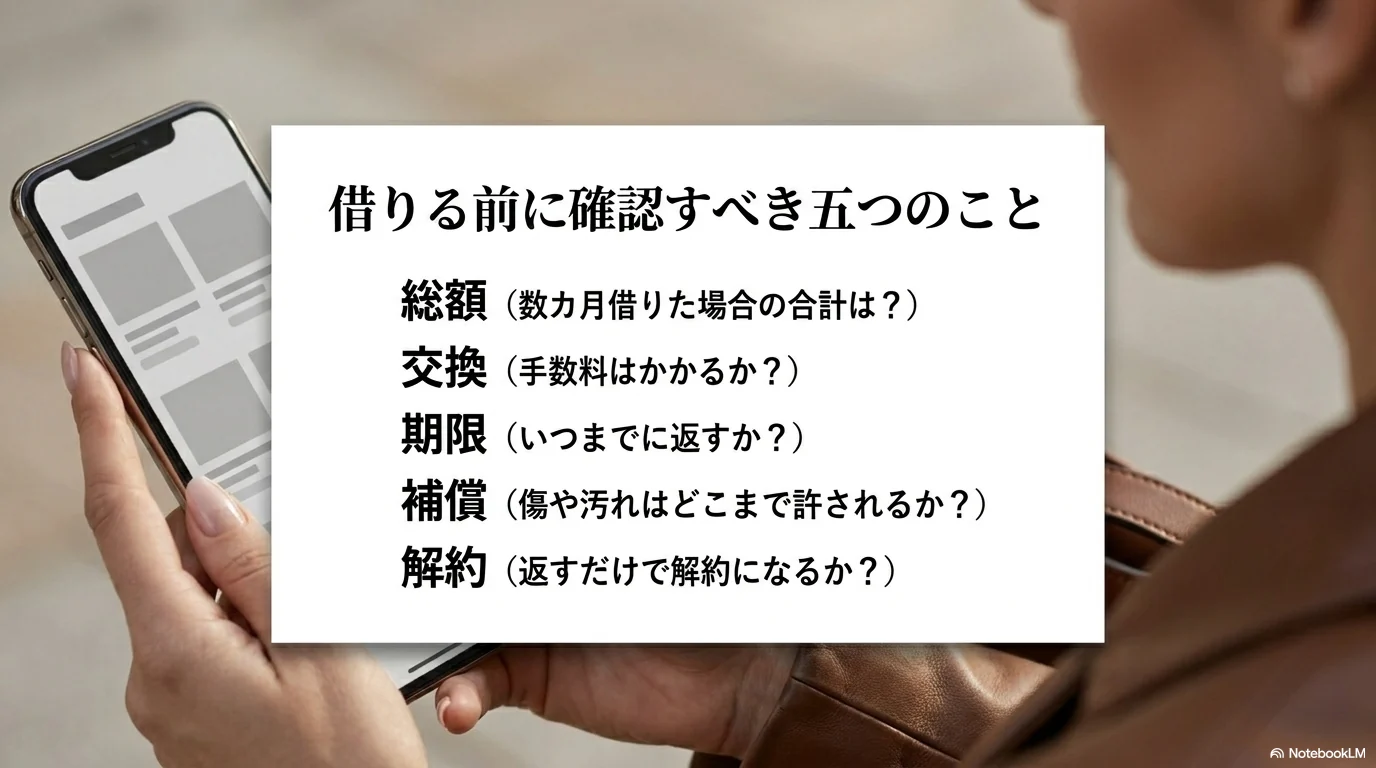 ブランドバッグを借りる前に総額交換期限補償解約を確認するチェックリスト