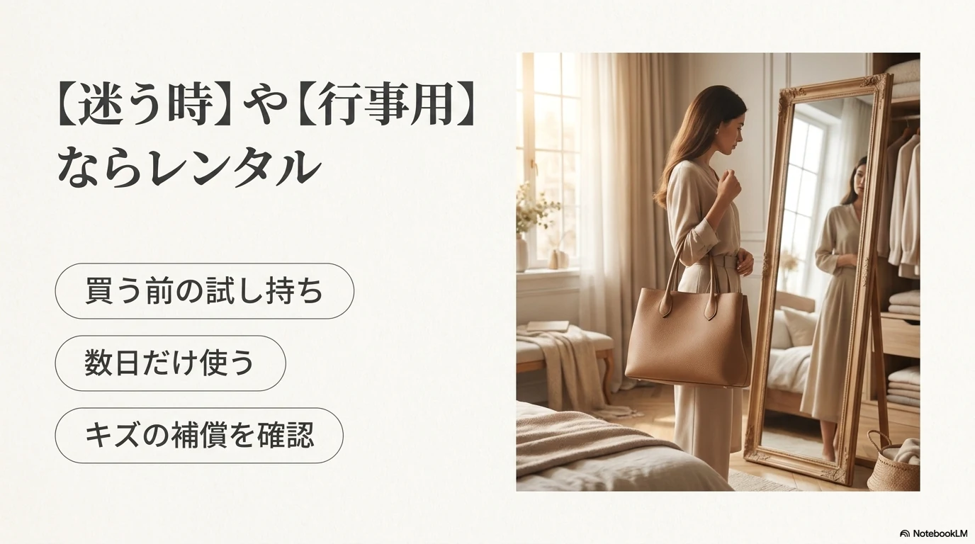 ブランドバッグを購入前にレンタルで試す場面