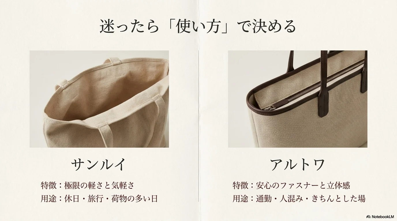 サンルイとアルトワを使い方で選ぶイメージ