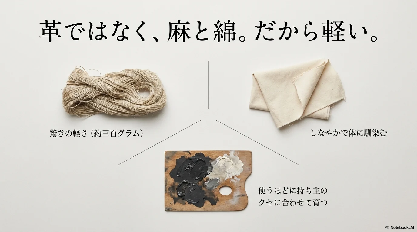 ゴヤールディンキャンバスの軽さと素材感を示すイメージ