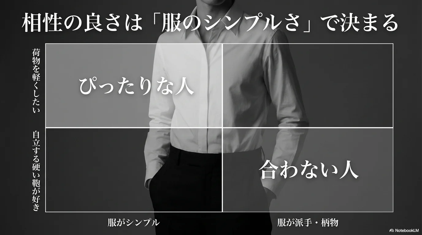 ゴヤールが似合う人と合わない人を服装の相性で整理した図