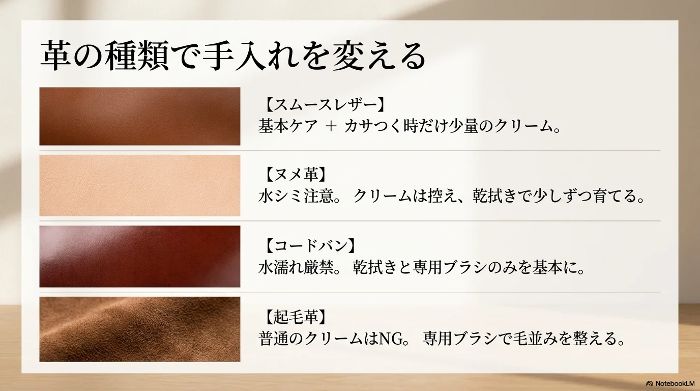 革財布の素材別に手入れ方法を変える目安