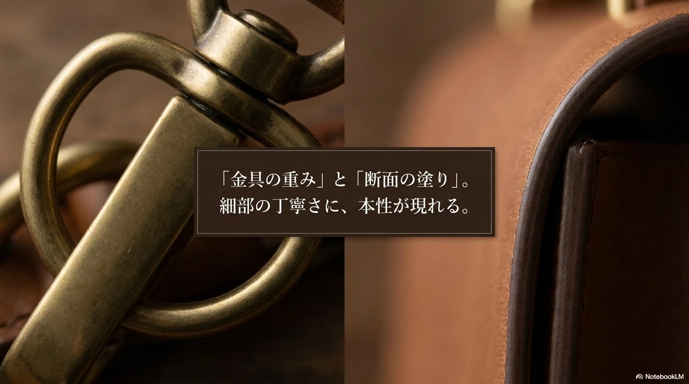 ロエベの金具や断面の仕上げを確認するポイント