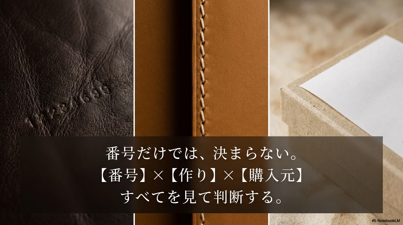 ロエベ6桁だけで判断せず番号と作りと購入元を総合確認する図