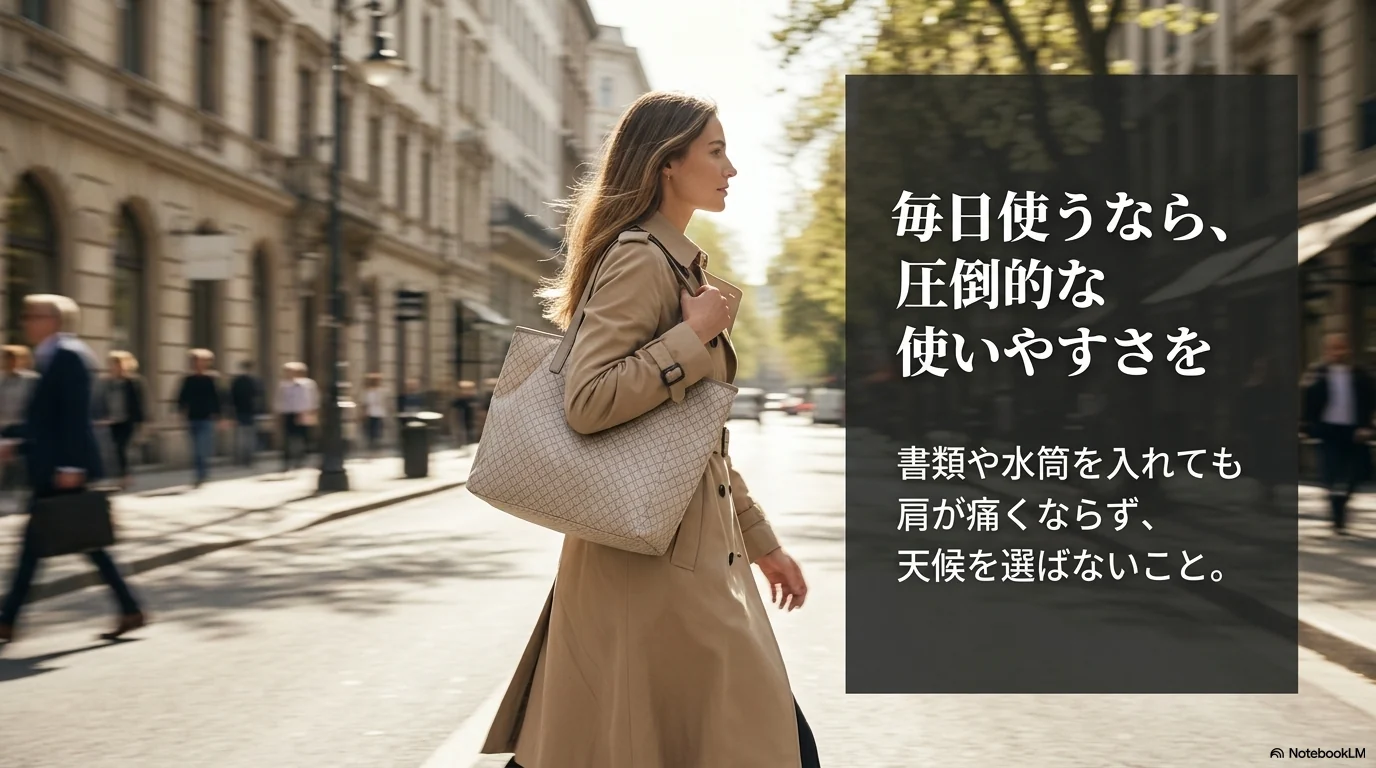 毎日使うバッグとしての使いやすさを示すイメージ