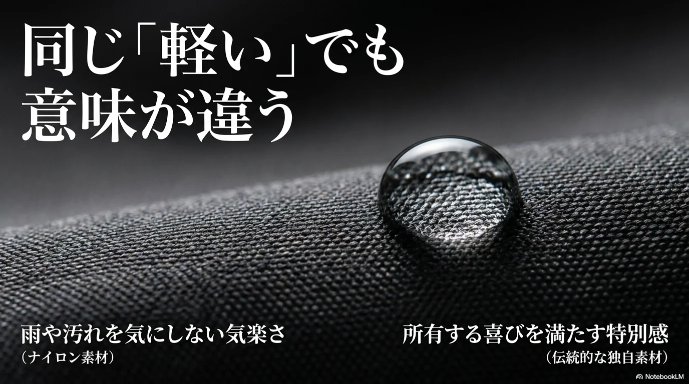 同じ軽さでも意味が違うことを示す素材比較イメージ