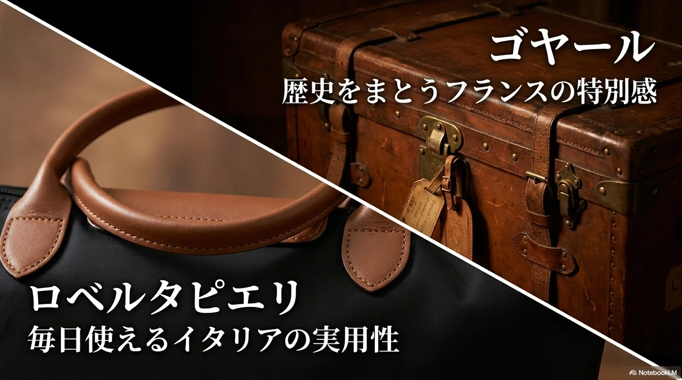 ゴヤールの歴史性とロベルタ ピエリの日常性を対比するイメージ