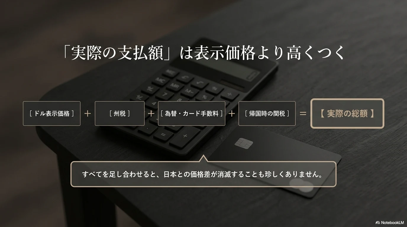 The Rowをアメリカで買う時の支払総額を確認する比較図