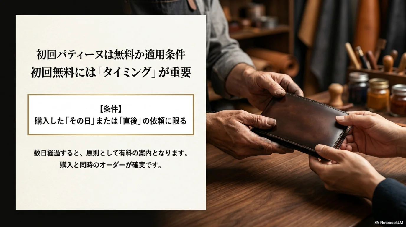 初回の無料施工は購入時または直後の依頼に限られることを示した図