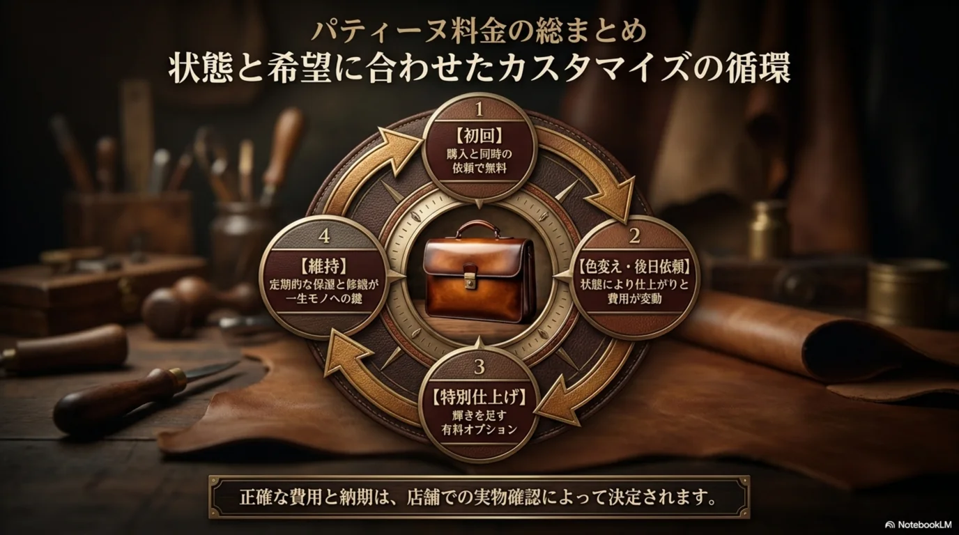 購入から染め直し、特別仕上げ、維持までの流れをまとめた図