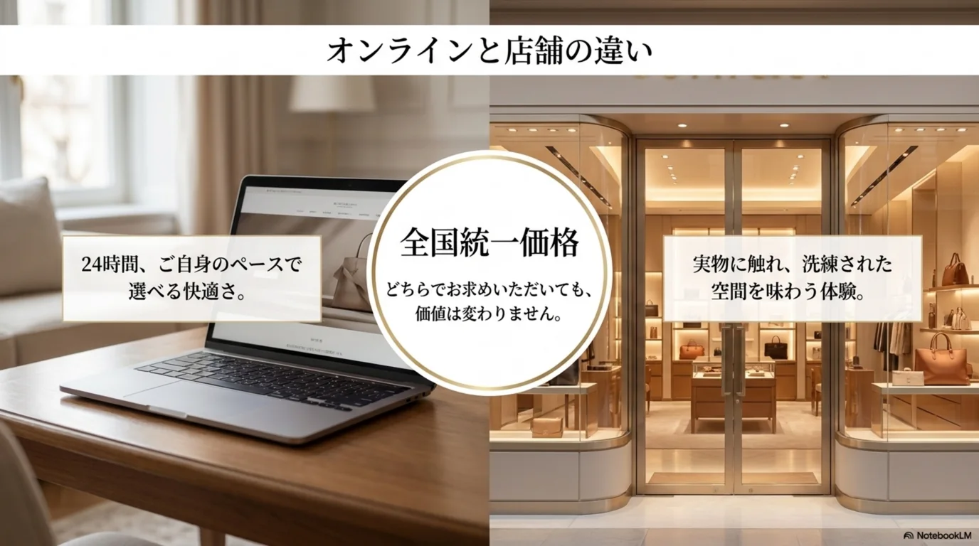 オンラインと店舗で価格は変わらないことを示した図