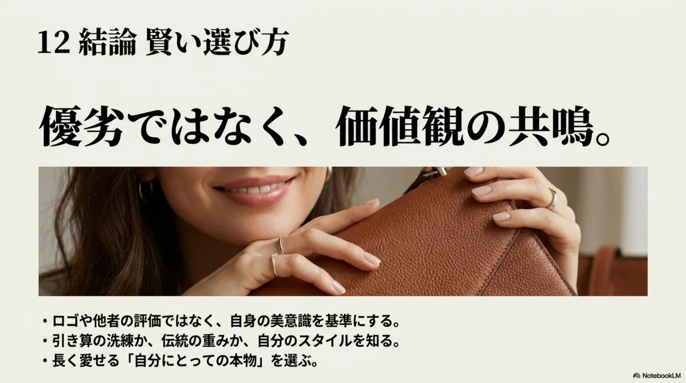優劣ではなく自分の価値観と響き合うほうを選ぶという結論を示した図