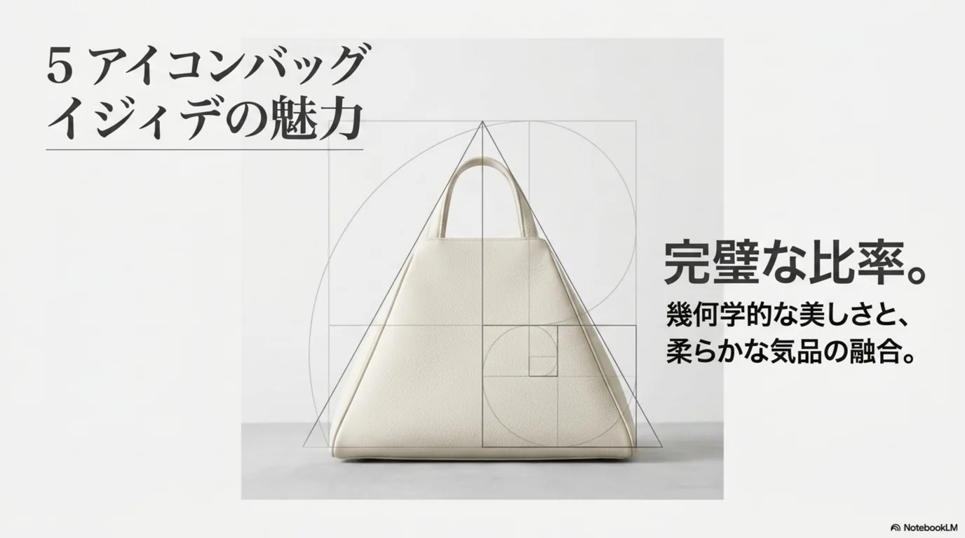 イジィデの幾何学的な比率と柔らかな気品を示した図